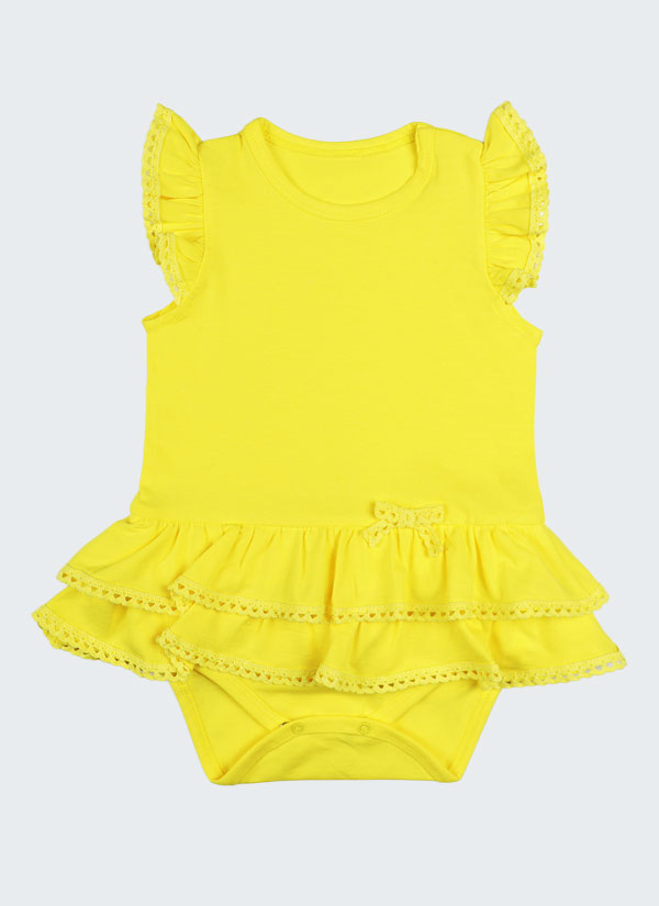 Боди-рокля с къдри е с къдри на рамотао и два волана на талията в лимонено жълт цвят, Момиченца 3 - 18 месеца, Zinc