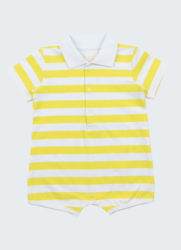 Летен гащеризон е изчистен модел със закопчаване на яката и между крачетата с тик-так копчета в бял цвят на жълто рае, Бебе момче 0 - 2 г. Zinc