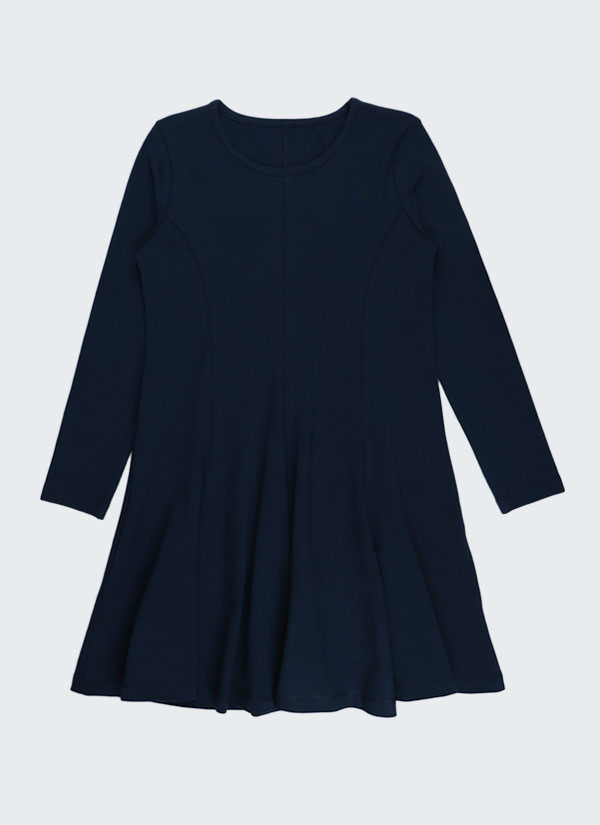 Разкроeна рокля с дълъг ръкав е изчистен модел в тъмно син цвят, Момичета 4 - 12 години, Zinc