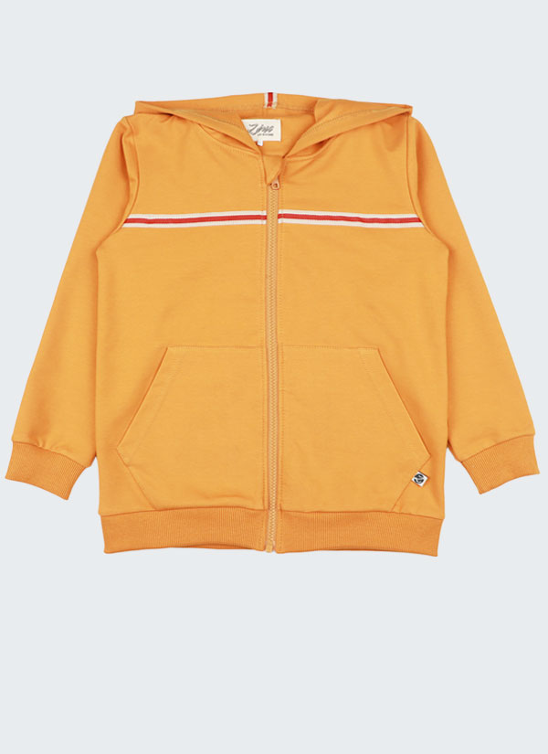 Суитшърт с ленти е класически суитшърт с маншети на ръкавите и колана, който се закопчава с цип и има декоративна лента в горната част и на качулката. Цвят на суитшърта: хардал, Момчета 3 - 10 години, Zinc