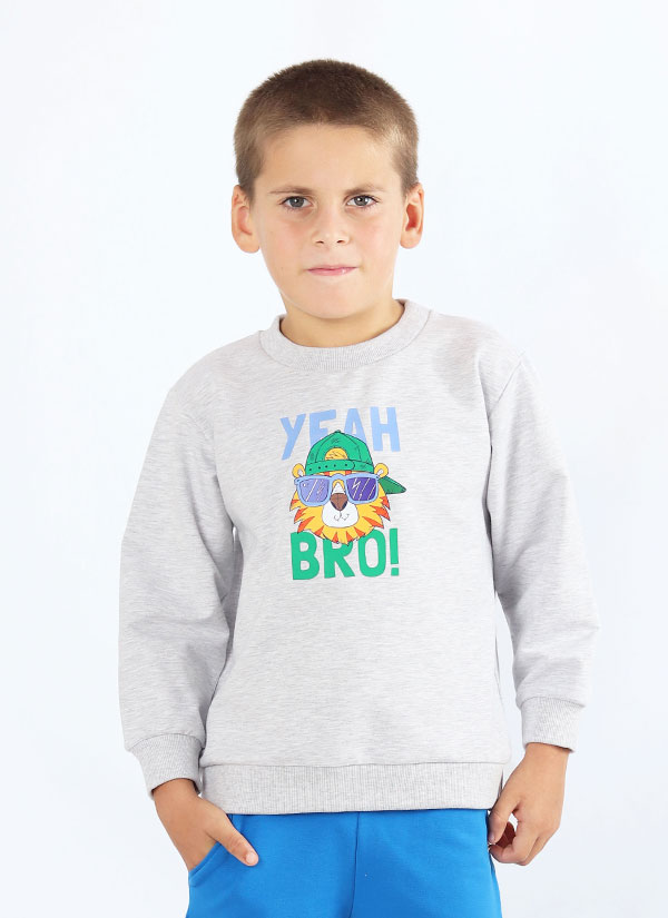 Суитшърт с тигър от лека вата е класически суитшърт без цип с маншети на ръкавите и талията с принт на тигър в цвят бял меланж, Мочета 2 - 8 г. Zinc