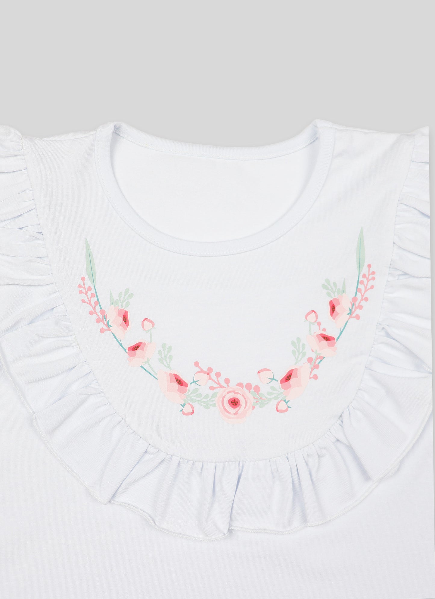 Тениска с къдри и принт на цветя