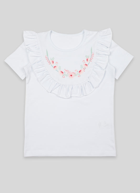 Тениска с къдри и принт на цветя