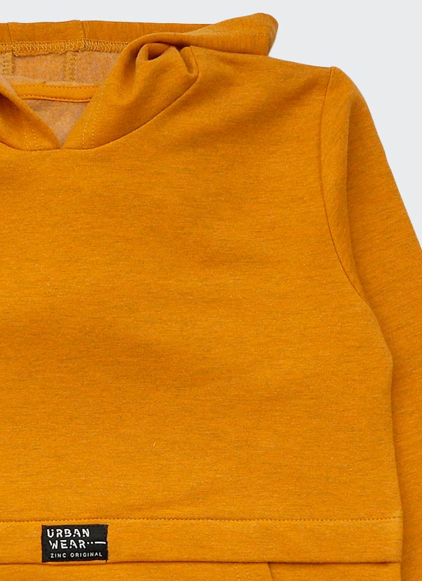Ватиран суитшърт с качулка "Urban Wear" в цвят хардал меланж, отблизо, деца, 2 - 12 години, Zinc