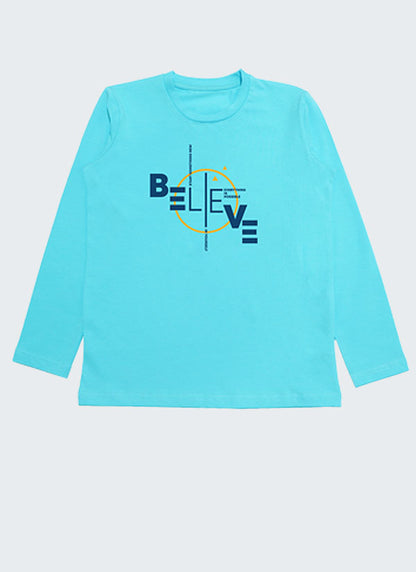 Блуза с принт, елек и долнище в синьо (110 - 146)