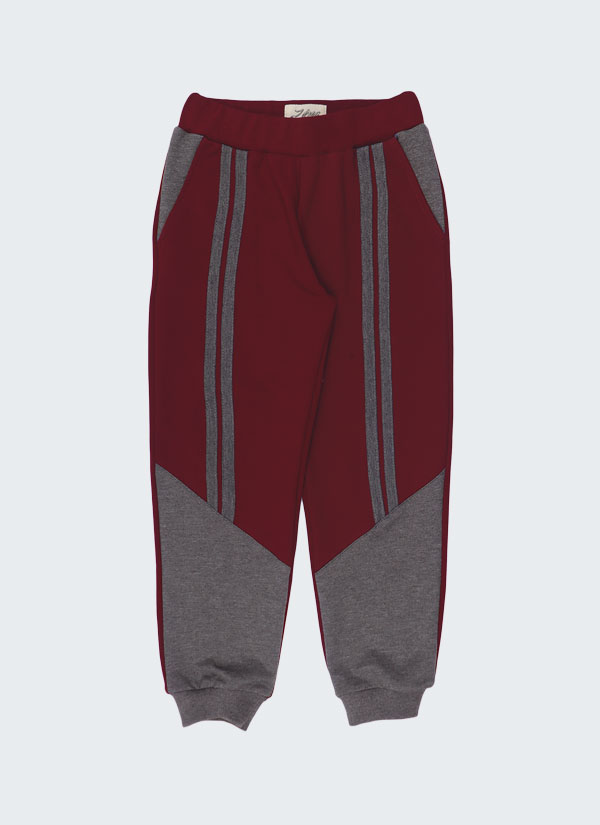 Долнище с цветна платка и кантове е с ластик на талията и маншети на крачолите и два странични джоба в цвят бордо. Долнището е с класически силует, с цветна платка и кант на крачолите в цвят графит меланж, Момчета 2 - 12 години, Zinc