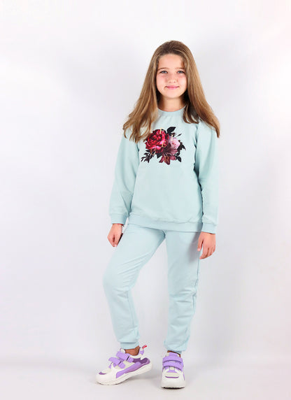 К-т суитшърт с цвете и долнище