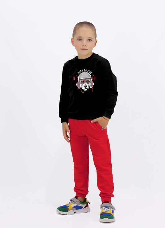 Ватиран к-т черен суитшърт + свободно долнище