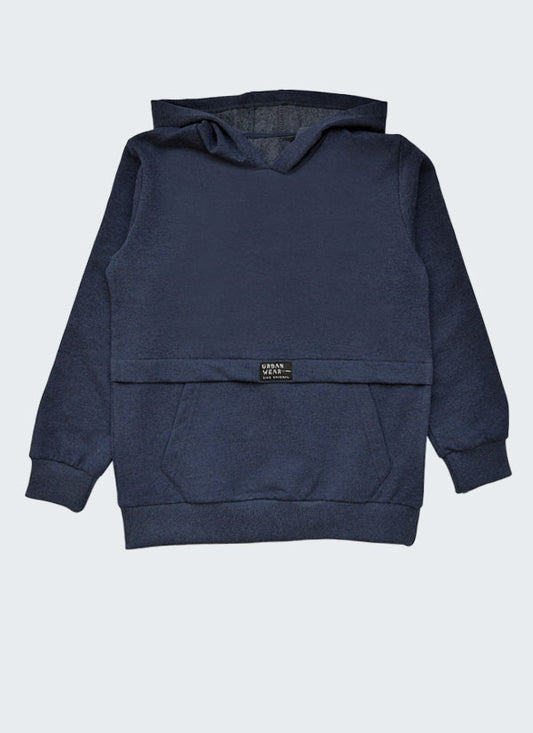 Ватиран суитшърт с качулка "Urban Wear" в цвят джинс меланж, деца, 2 - 12 години, Zinc