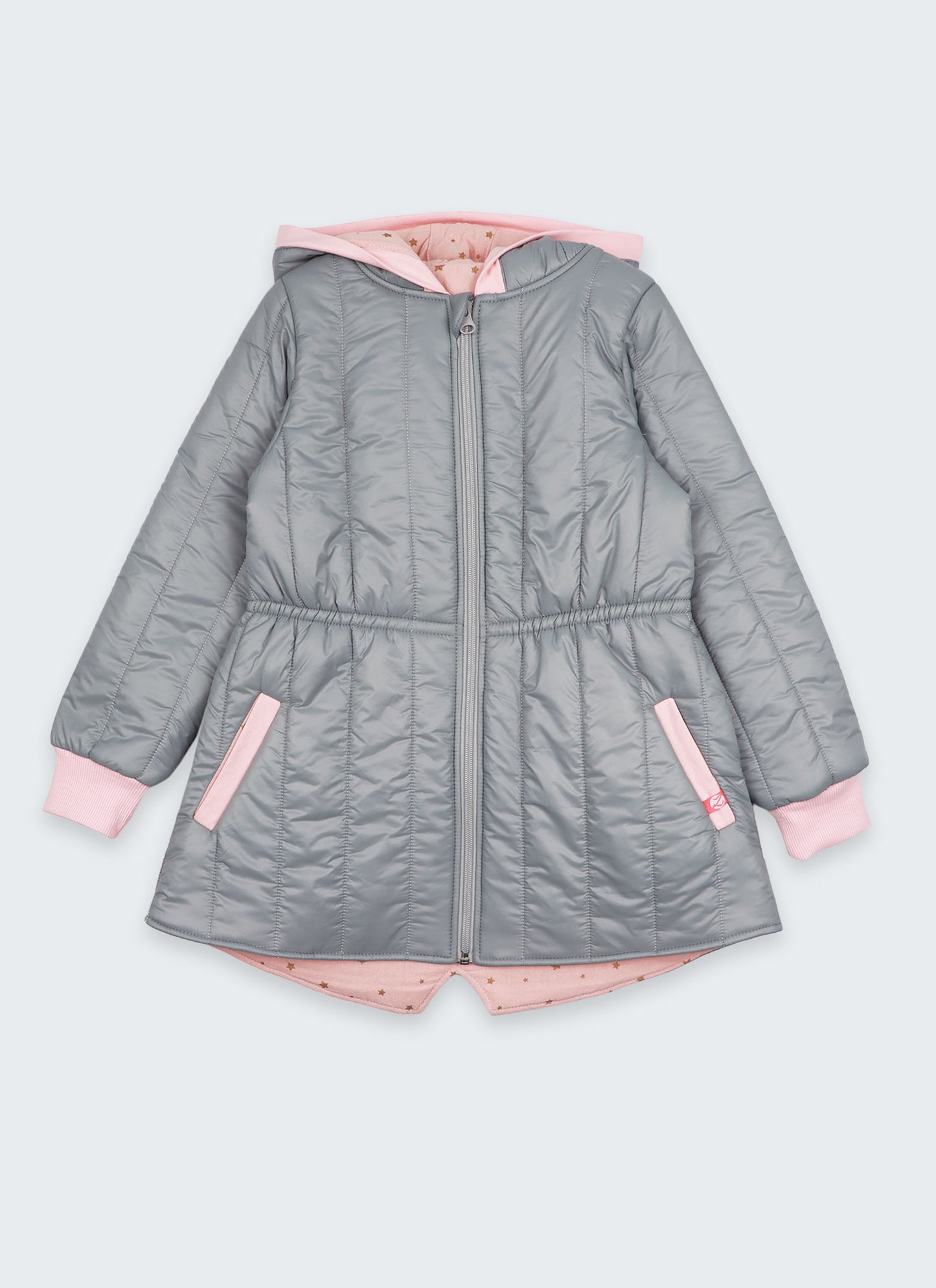 Яке с лека вата в сиво и розово