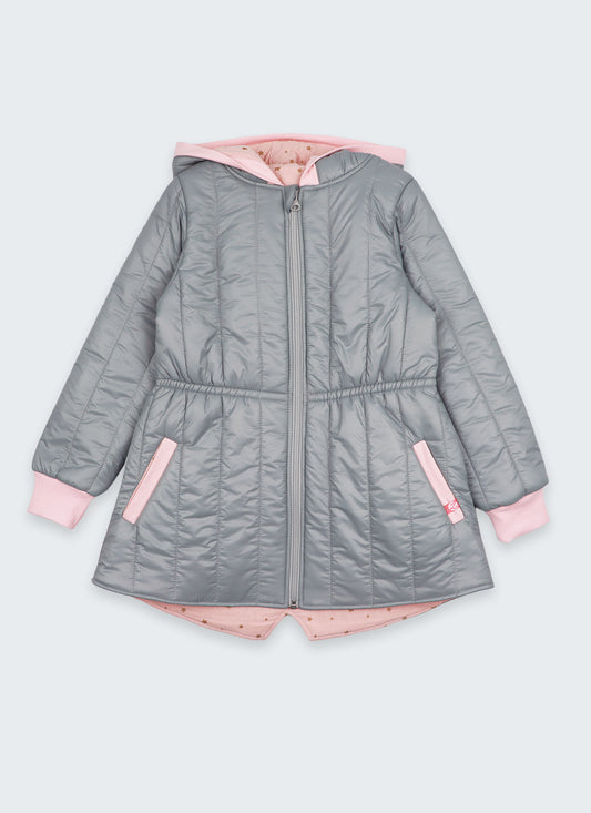 Яке с лека вата в сиво и розово