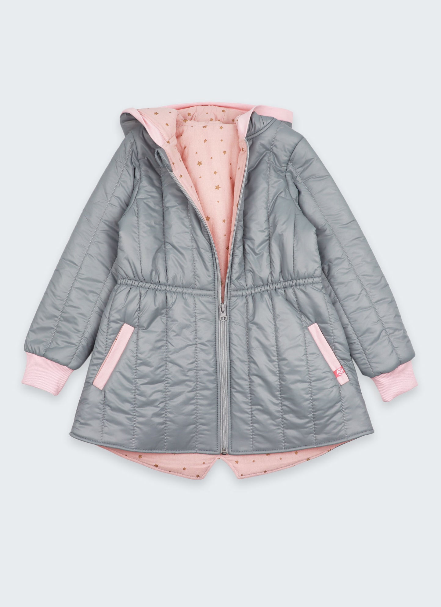 Яке с лека вата в сиво и розово