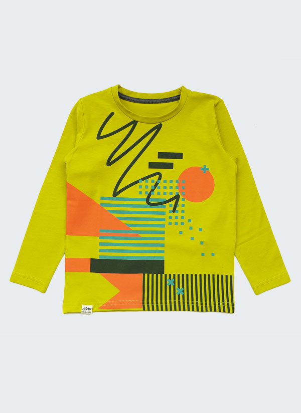 Блуза с графични елементи в цвят горчица, размери от 2 до 6 години-1