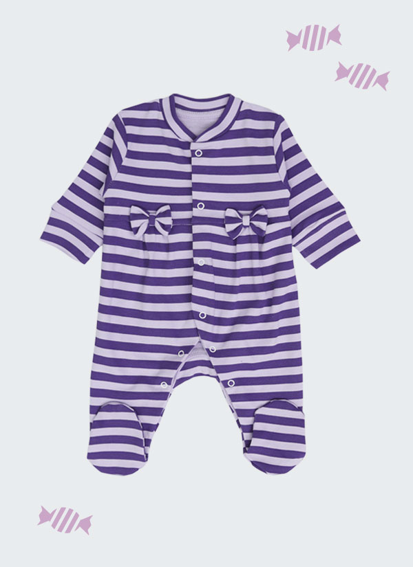 Бебешка пижама-гащеризон с панделки, лилав цвят, 6-12 месеца, Zinc, отблизо