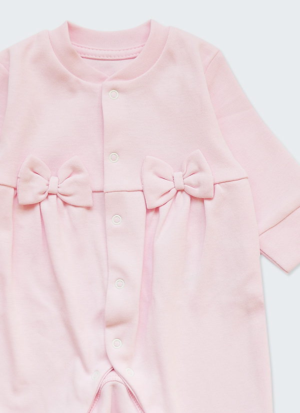 Бебешка пижама-гащеризон с панделки, розов цвят, 6-12 месеца, Zinc, отблизо