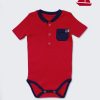 Бебешко боди, спортна риза с къс ръкав, червен с тъмно син джоб, 6-12 месеца, Zinc