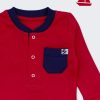 Бебешко боди, спортна риза с дълъг ръкав, червен с тъмно син джоб, 6-12 месеца, Zinc, отблизо