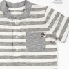 Бебешко боди, спортна риза с къс ръкав и джобче, райе бяло и сиво, 6-12 месеца, Zinc, отблизо