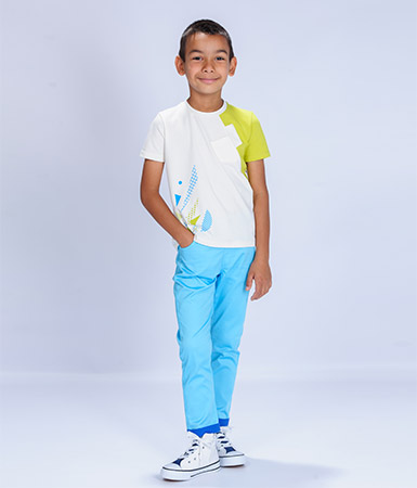Zinc Бяла асиметрична тениска, светло син панталон за момчета, 2 - 6 г.