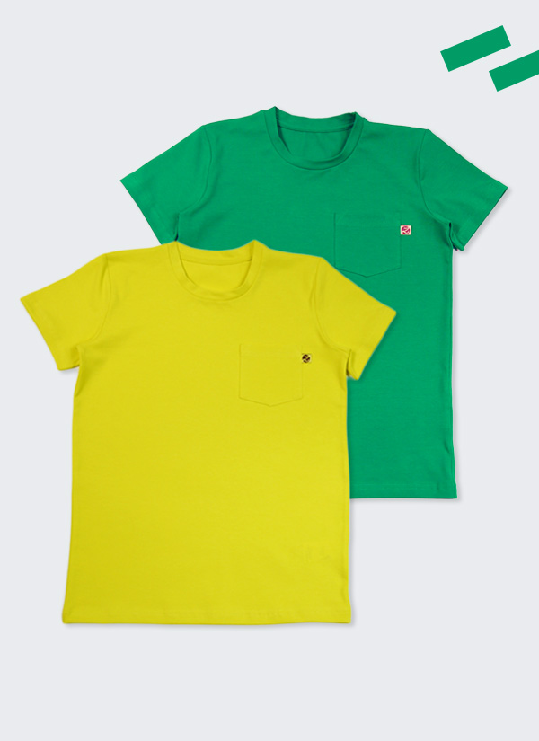 ZINC Комплект от 2 тениски с джоб - жълт и бг зелен, в размери от 6 до 12 години