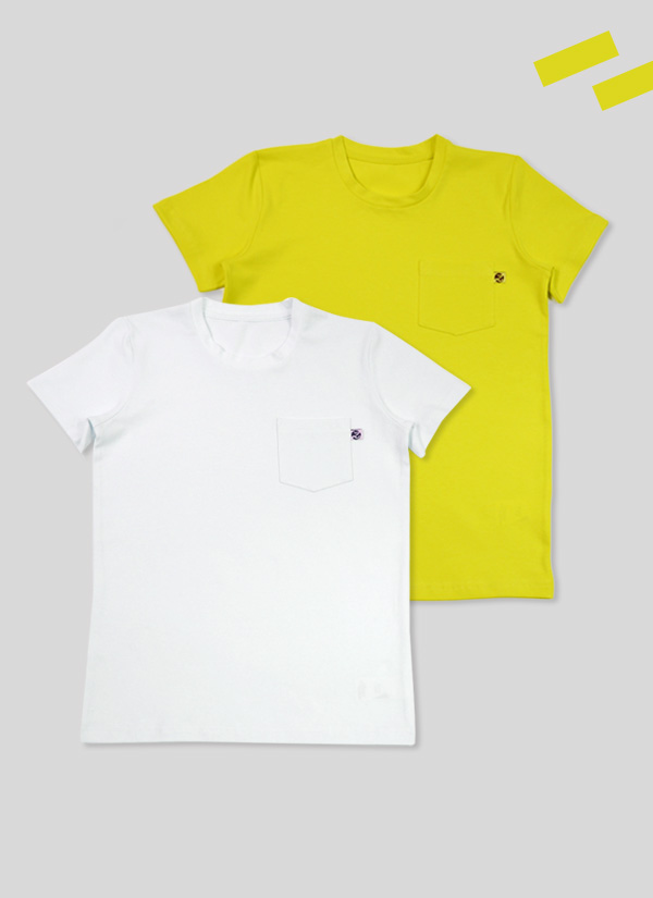 ZINC Комплект от 2 тениски с джоб - бял и жълт цвят, в размери от 6 до 12 години
