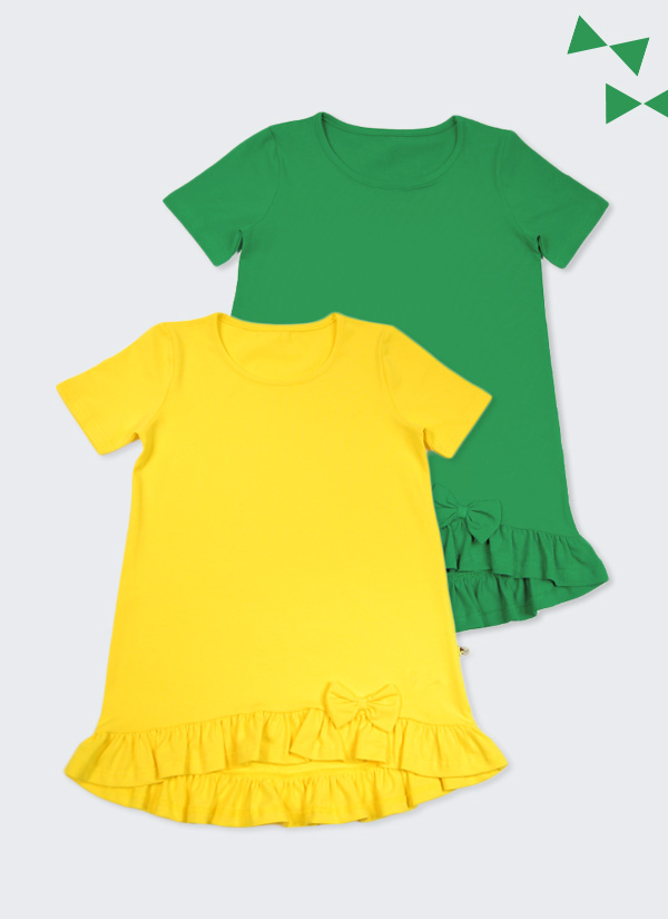 ZINC Комплект от 2 дълги блузи с панделка - жълт и бг зелен, в размери от 6 до 12 години
