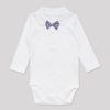 Бебешко боди риза с папийонка, с дълъг ръкав, с яка и 3 копчета, бял цвят, за момчета, 6-18 месеца, Zinc