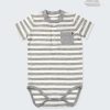 Бебешко боди, спортна риза с къс ръкав и джобче, райе бяло и сиво, 6-12 месеца, Zinc