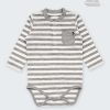 Бебешко боди, спортна риза с дълъг ръкав и джобче, райе бяло и сиво, 6-12 месеца, Zinc