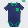 Бебешко боди, спортна риза с къс ръкав, тъмно син и зелен джоб, 6-12 месеца, Zinc