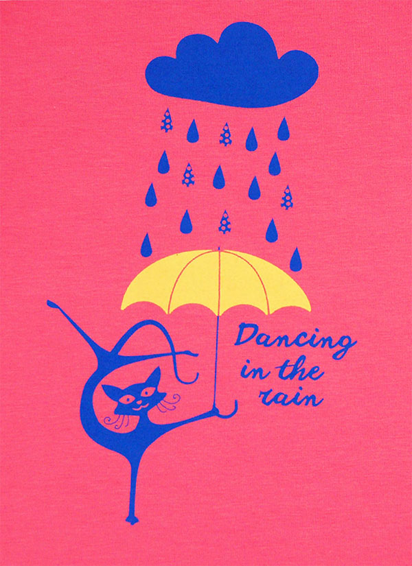 ZINC Блуза с коте - Танц в дъжда - за момичета, малина, в размери от 6 месеца до 2 години -2