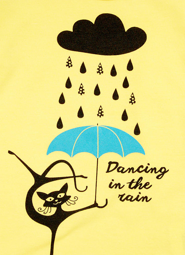 ZINC Блуза с коте - Танц в дъжда - за момичета, жълта, в размери от 6 месеца до 2 години -2