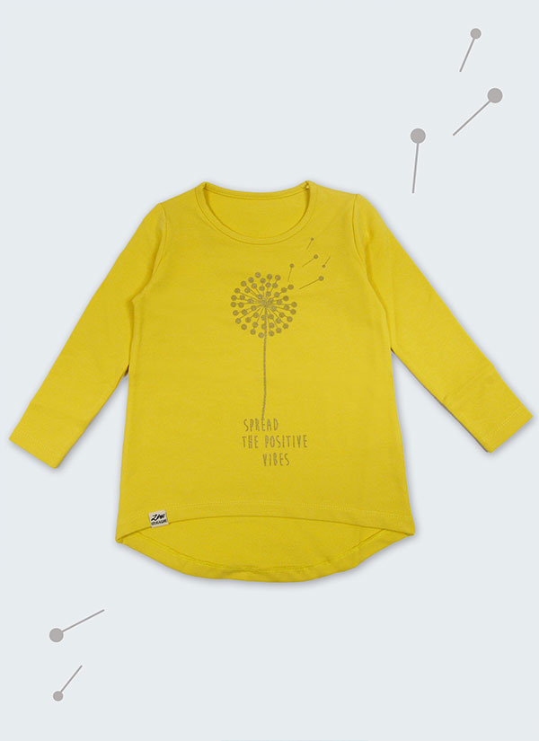 ZINC Блуза с принт "Глухарче" - за момичета, жълта, в размери от 2 до 6 години -1
