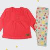 ZINC Комплект блуза в цвят диня с дълъг ръкав и клин на точки - момичета в размери от 6 месеца до 2 години