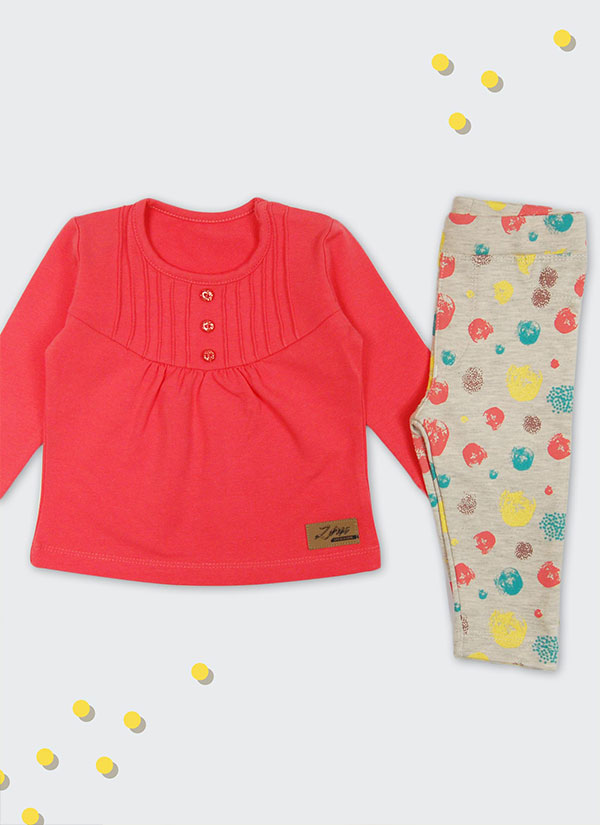 ZINC Комплект блуза в цвят диня с дълъг ръкав и клин на точки - момичета в размери от 6 месеца до 2 години