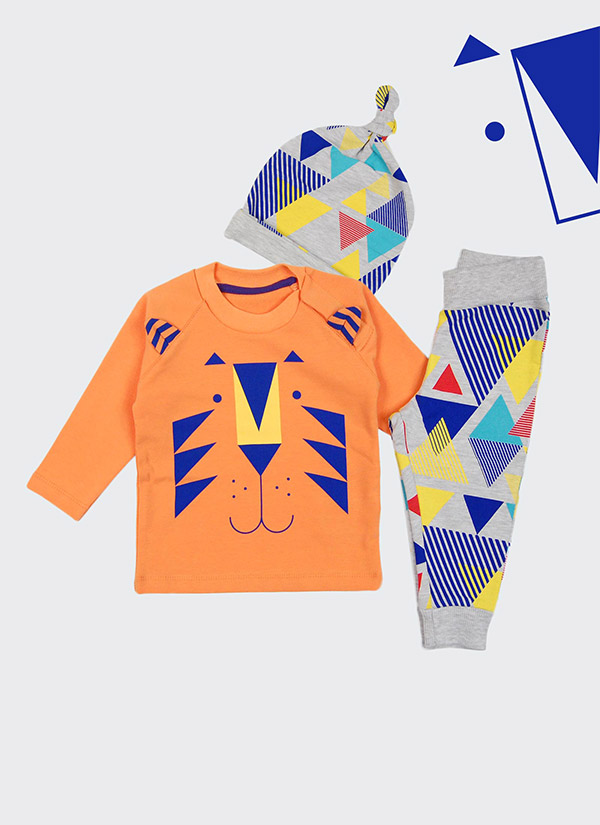 ZINC Комплект от панталон, блуза и шапка с принт лъв - за момчета, оранжев, в размери от 6 месеца до 2 години -5