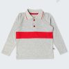 Риза с дълъг ръкав и цветна лента, тип поло, сив цвят с червена лента, за момчета, 1-5 години, Zinc