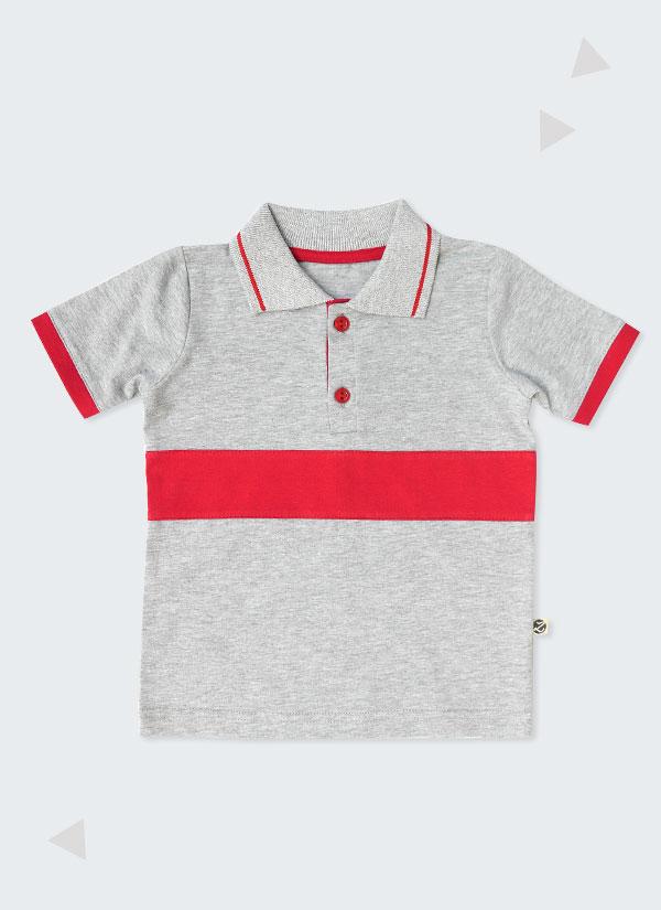 Риза с къс ръкав и цветна лента, тип поло, сив цвят с червена лента, за момчета, 1-5 години, Zinc