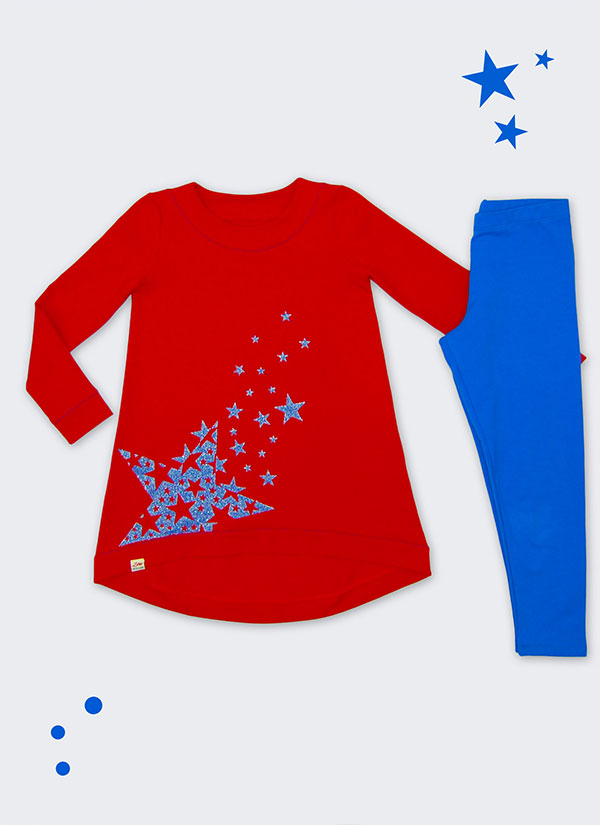 ZINC Туника с клин "Бляскави звезди" - за момичета, червен и син, в размери от 2 до 6 години -1
