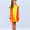 Лятна рокля-тениска "Сладолед" с геометрична форма на триъгълник, звънливо жълт + портокал, за момичета, 2-6 години, Zinc-3