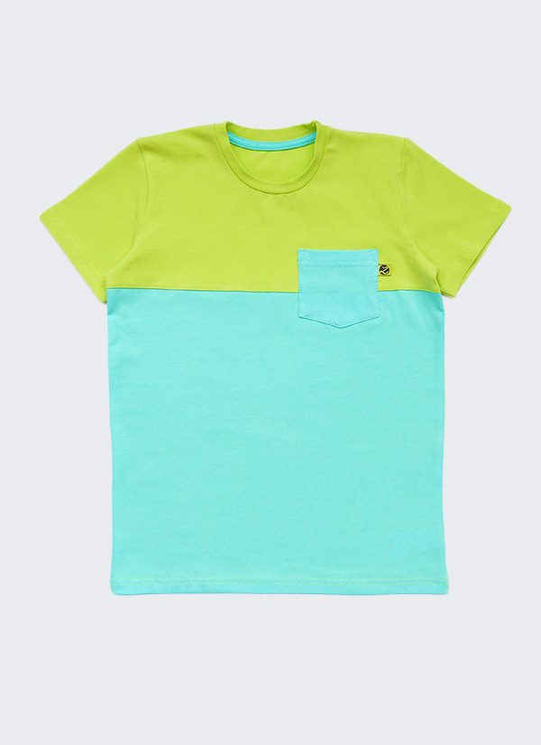 ZINC Тениска с цветен блок и джоб - силно жълт + светъл електрик, в размери от 2 до 12 години