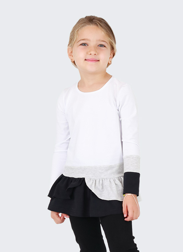 Асиметрична блуза с къдри с дълъг ръкав, 2-6 години, Zinc