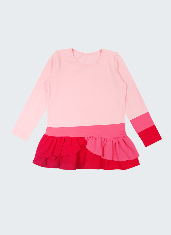 Асиметрична блуза с къдри с дълъг ръкав, комбинация от розов, светла и тъмна малина, за момичета, 2-6 години, Zinc