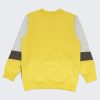Блузата (гръб) от комплект с блуза на цветни парчета и едноцветно долнище, цветове: патешко жълт, графит меланж, бял меланж, за момичета и момчета, 2 - 12 години, Zinc