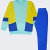 Комплект с блуза на цветни парчета и едноцветно долнище, цветове: светло син меланж, синьо сакс, горчица, за момичета и момчета, 2 - 12 години, Zinc