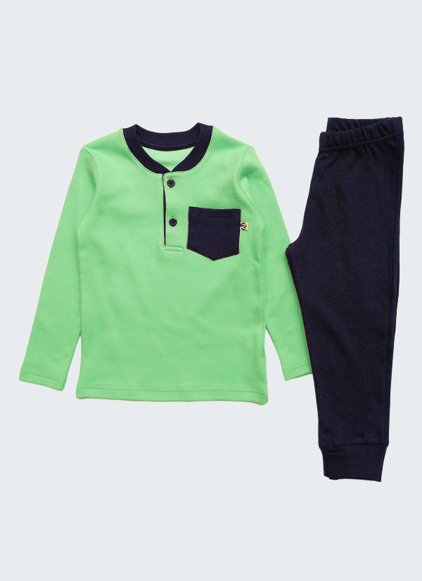 Пижама с джоб за момче, мента + тъмно син цвят, 2 - 10 години, Zinc