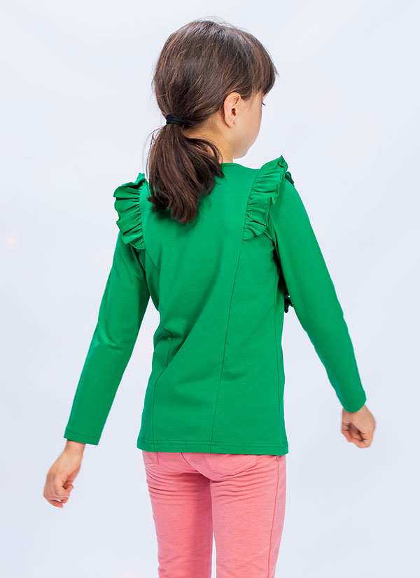 Блуза с къдри за момиче, отзад, облечена на дете, бг зелен, 2 - 12 години, Zinc-2