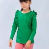 Блуза с къдри за момиче, отпред, облечена на дете, бг зелен, 2 - 12 години, Zinc