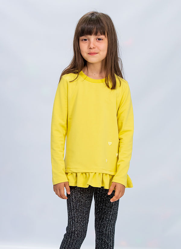 Свободна блуза със сърца, момиче, патешко жълт, 2 - 12 години, Zinc - 1