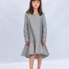 Свободна рокля от лъскав плат в сив меланж, отпред, облечена на дете, момиче, 2 - 12 години, Zinc